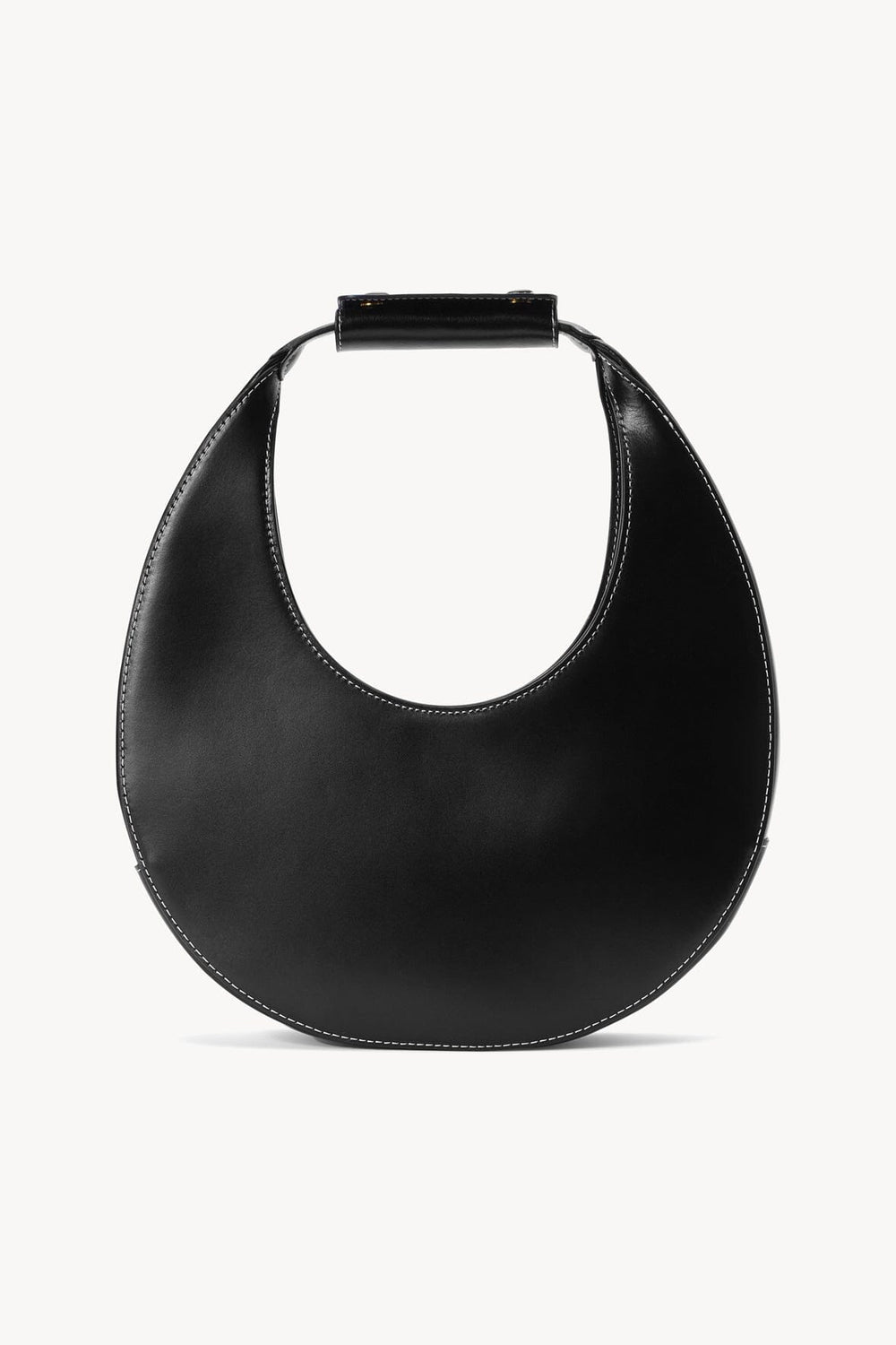 Black crescent-shaped Moon Bag with a curved handle, shown against a light background.