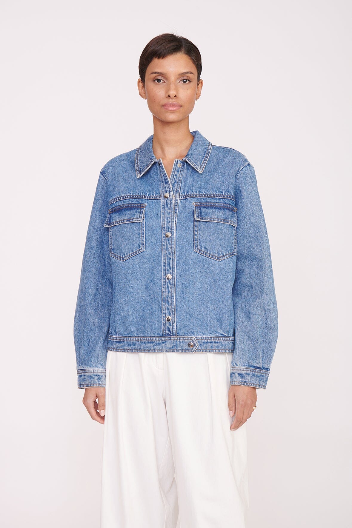 Custom STAUD x C.Bonz Oversized Ryan Denim Jacket | Medium Wash — 5