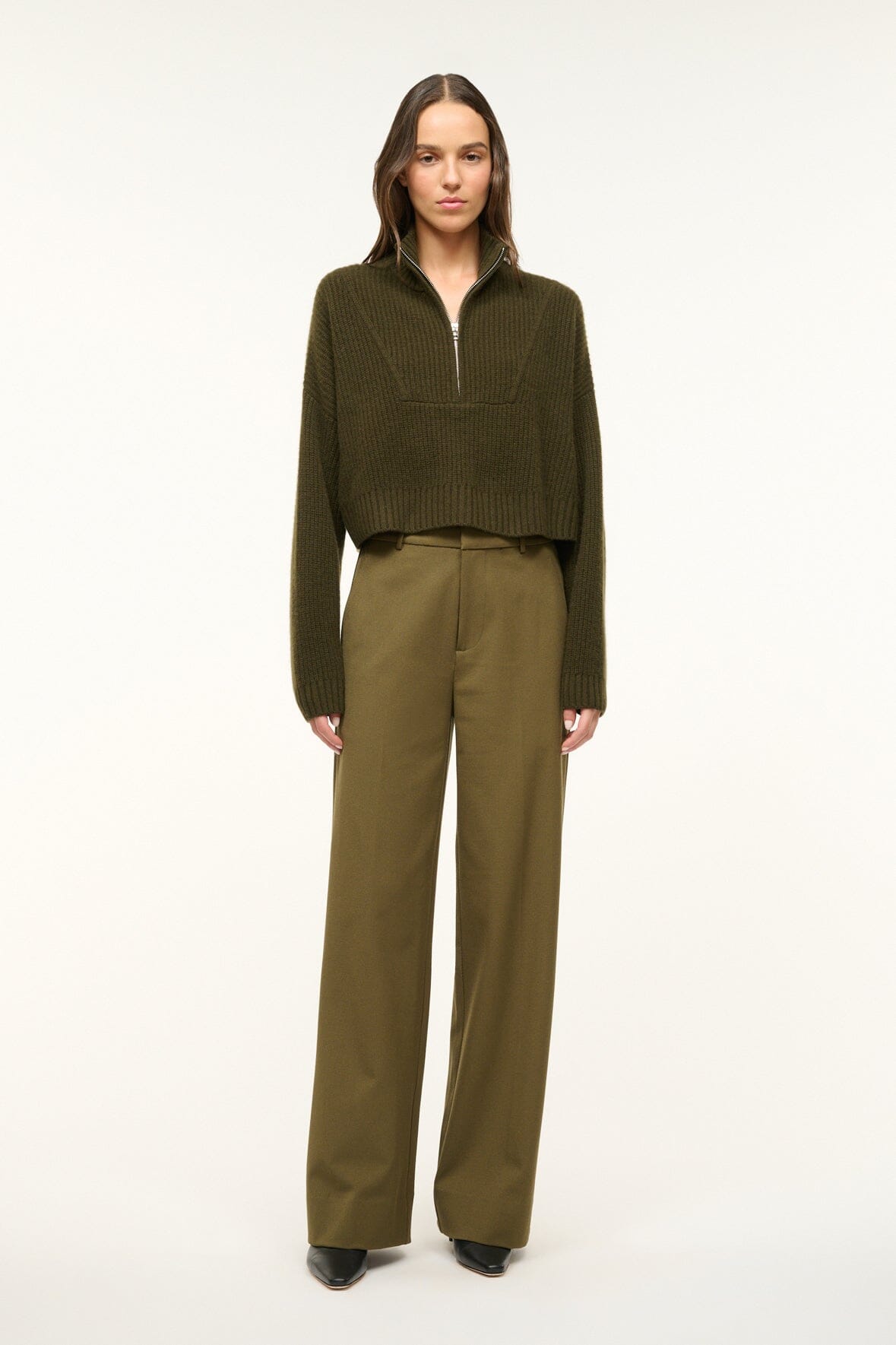 Cashmere Cropped Hampton Sweater | Olive — 2