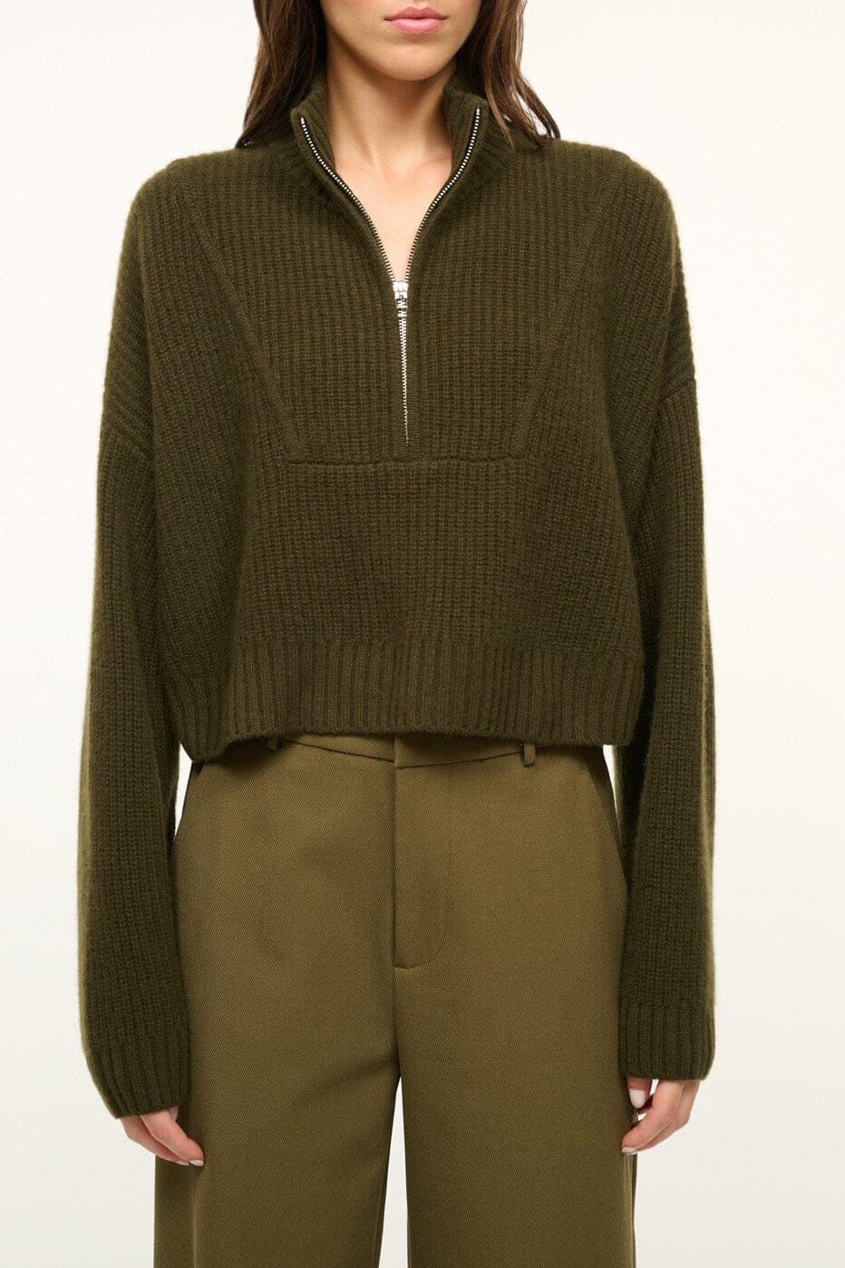 Cashmere Cropped Hampton Sweater | Olive — 1