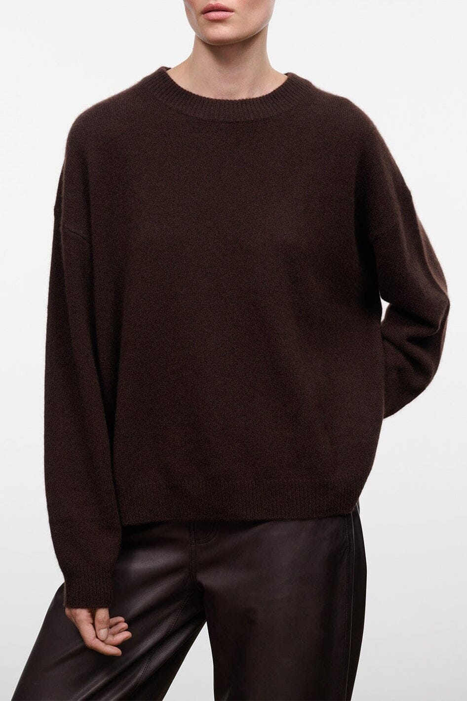 Serrano Cashmere Relaxed Crew | Dark Chocolate — 1