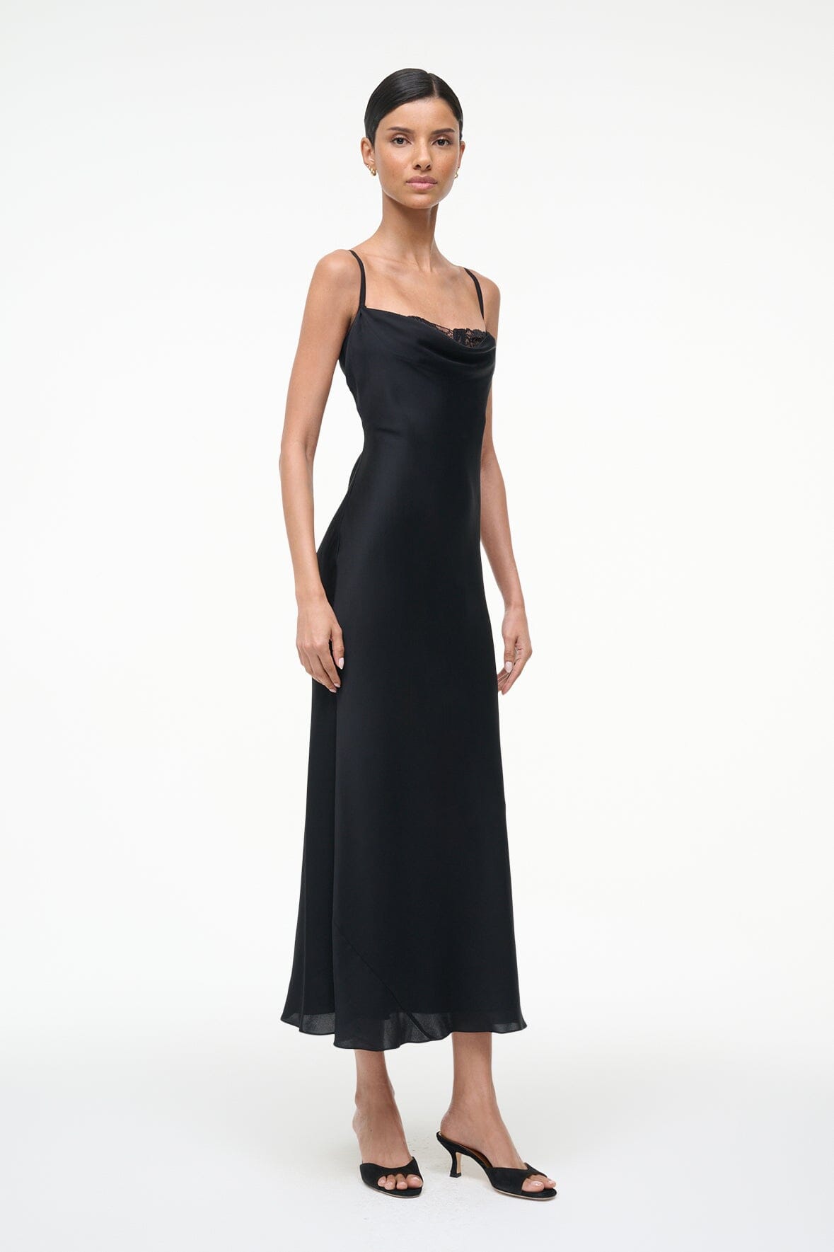 Evangeline Silk Midi Dress | Black — 4