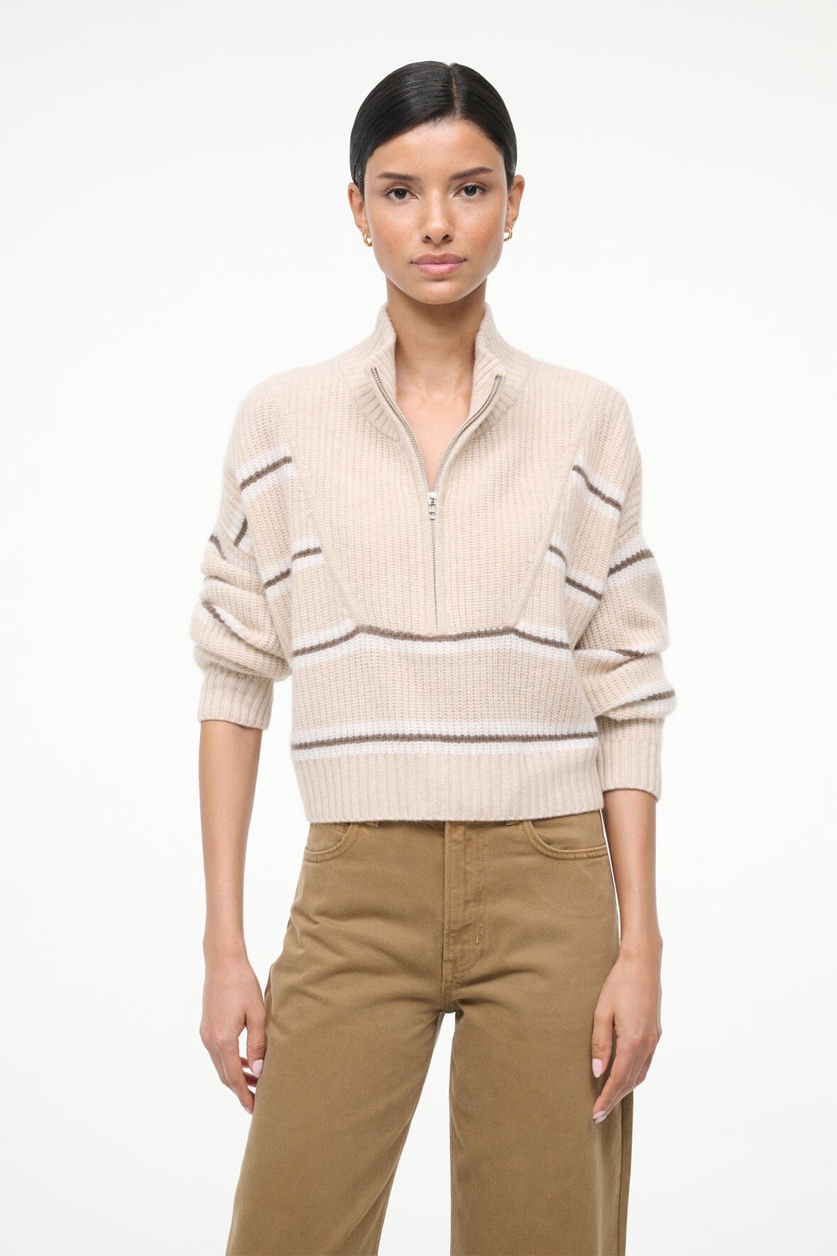 Cashmere Cropped Hampton Sweater | Whisper Stripe — 3