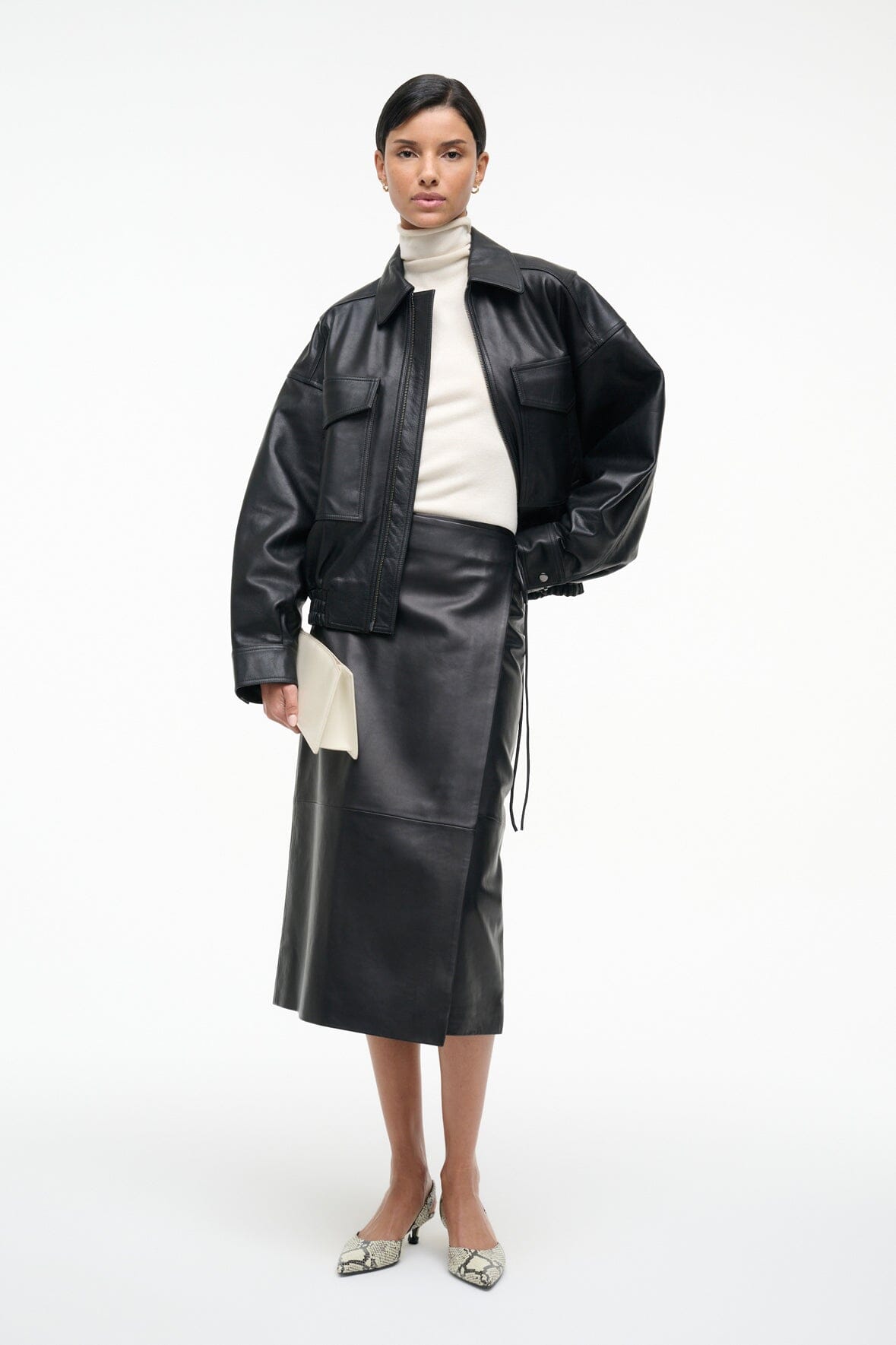 Roman Leather Wrap Skirt | Black — 7