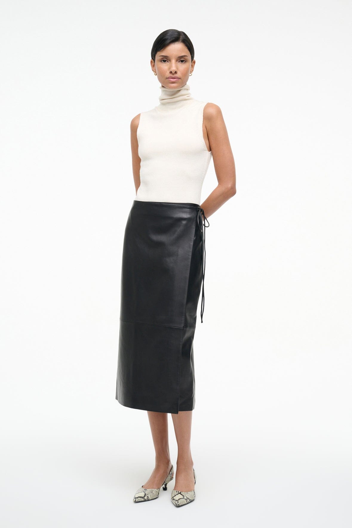 Roman Leather Wrap Skirt | Black — 3