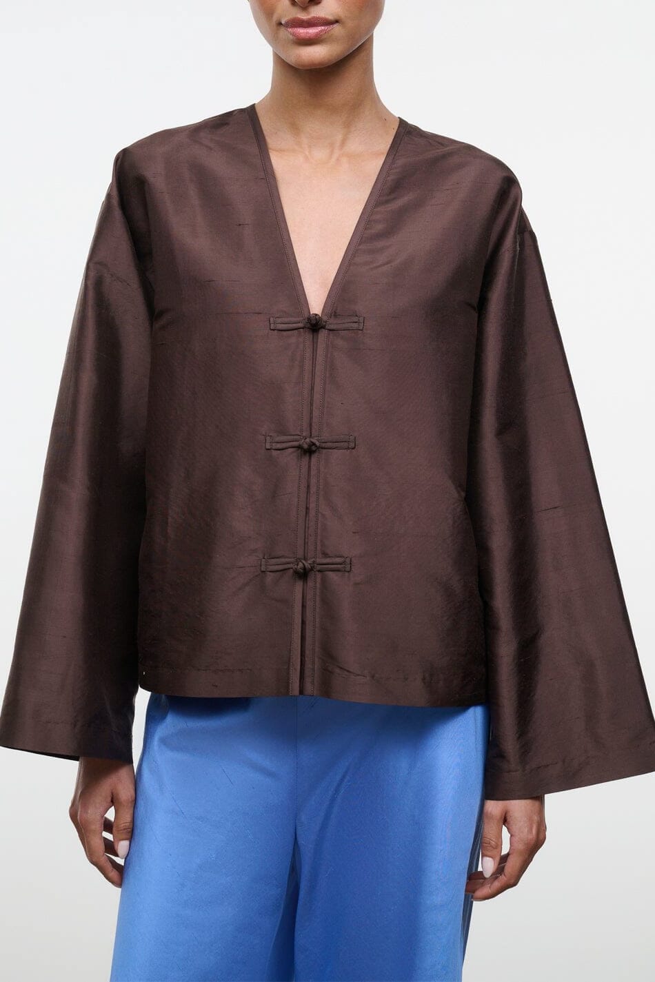 Vito Silk Dupioni Top | Earth — 1