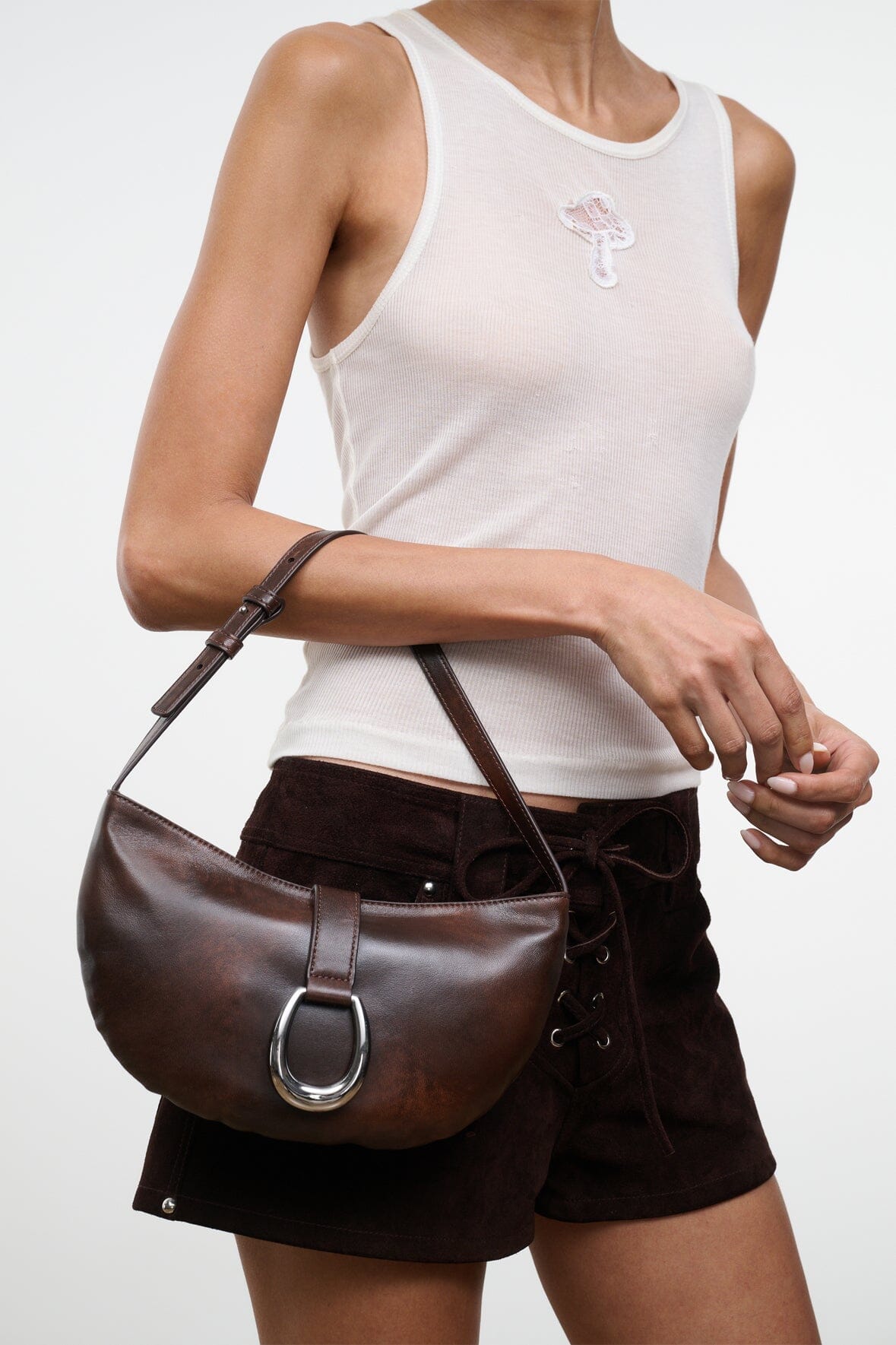 Harlow Crescent Shoulder Bag | Espresso Distressed — 5