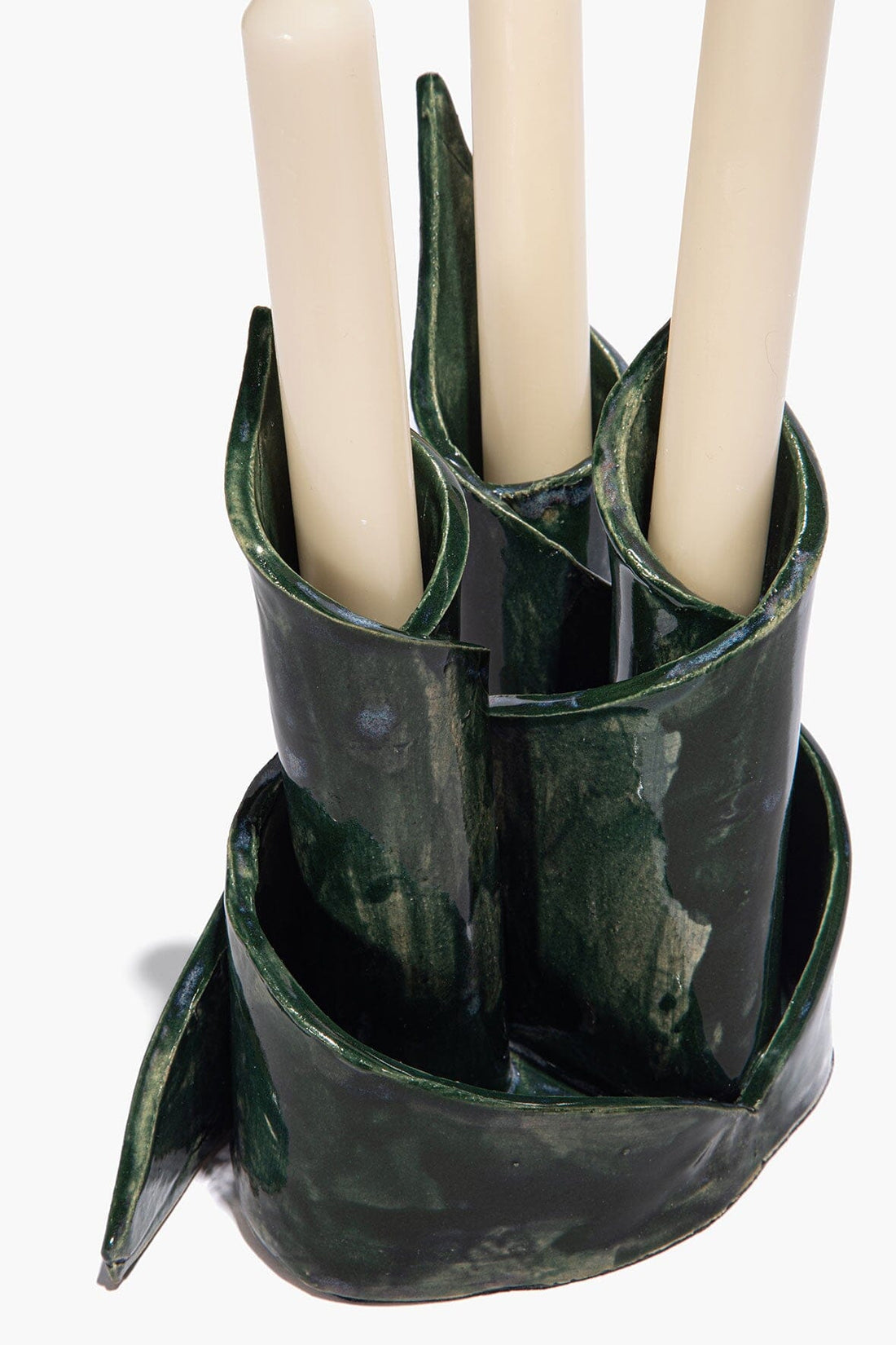 Ceramic Triple Candlestick Holder | Forest Glaze — 1