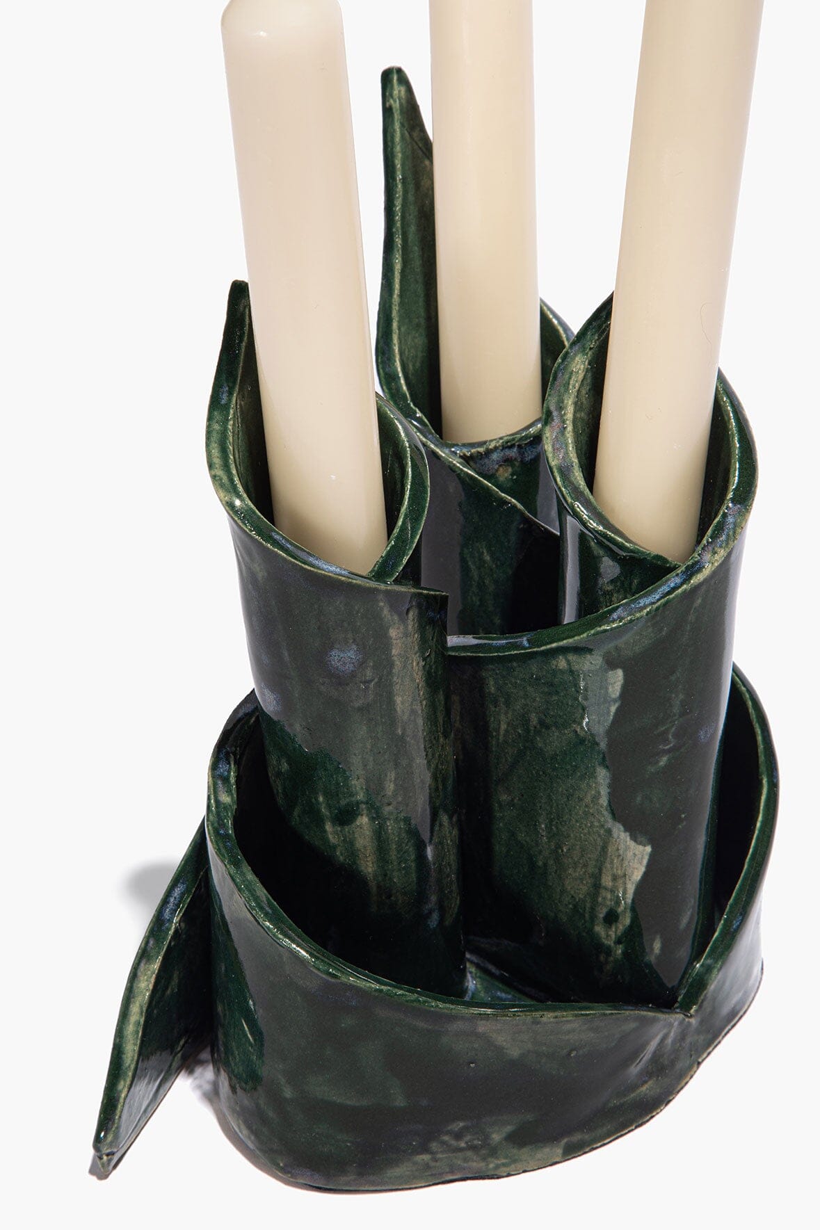 Ceramic Triple Candlestick Holder | Forest Glaze — 2