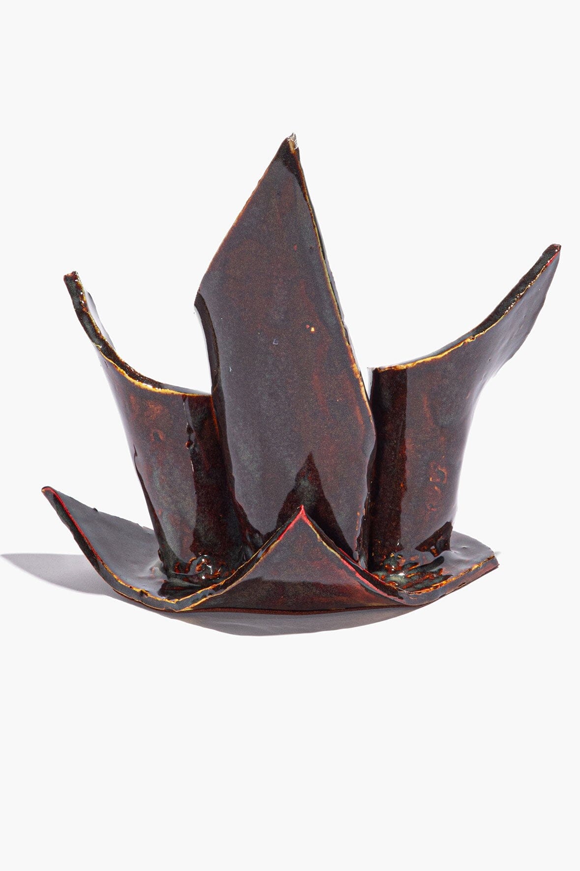 Ceramic Triple Candlestick Holder | Maroon Wash Glaze — 3