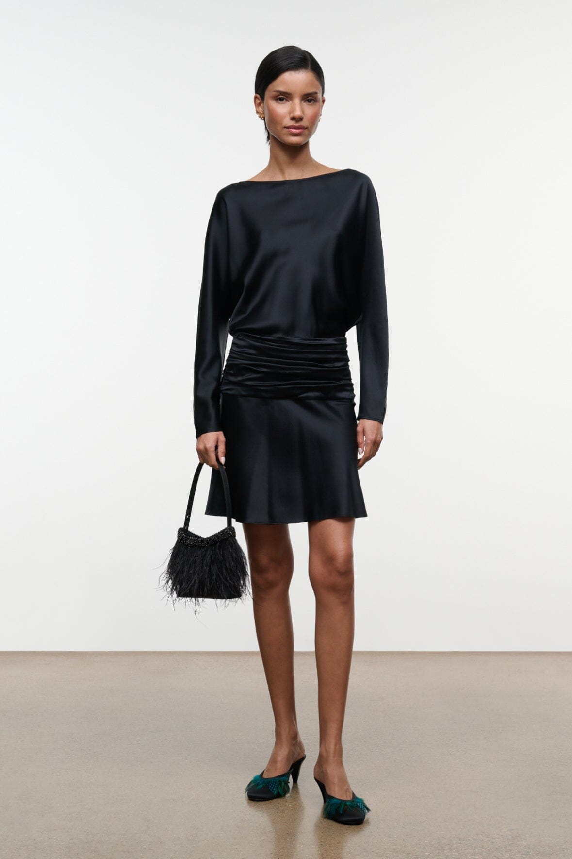 Freda Silk Mini Dress | Black — 5