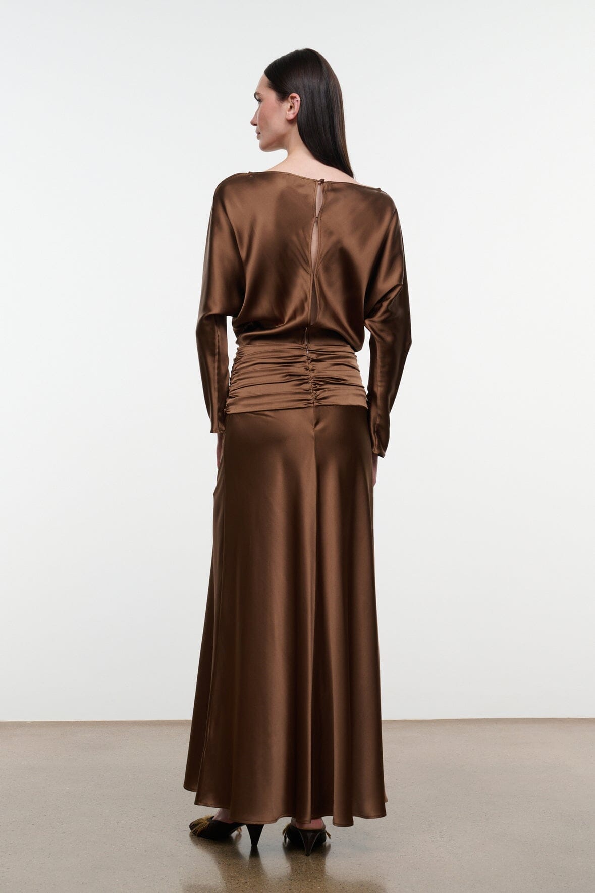 Freda Silk Dress | Cigar — 3
