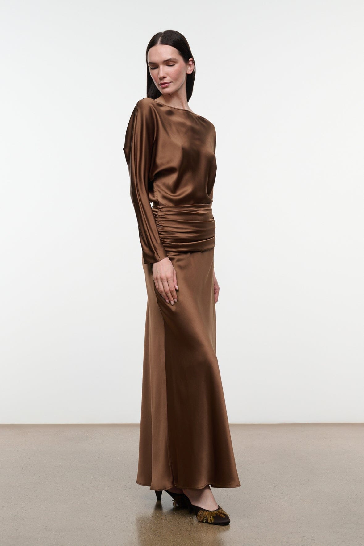 Freda Silk Dress | Cigar — 2