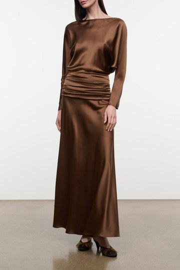 Freda Silk Dress | Cigar — 1