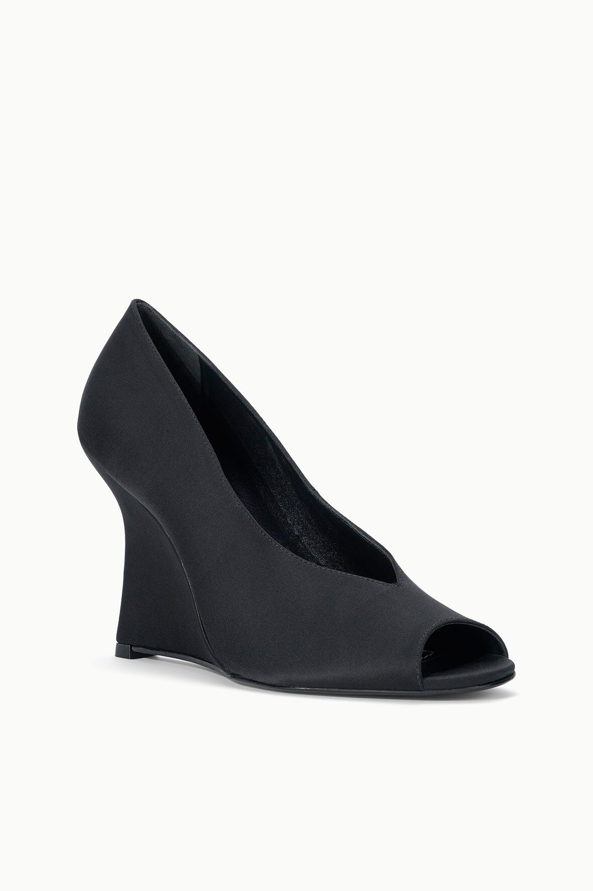 Brigitte Peep Toe Wedge | Black Satin — 2