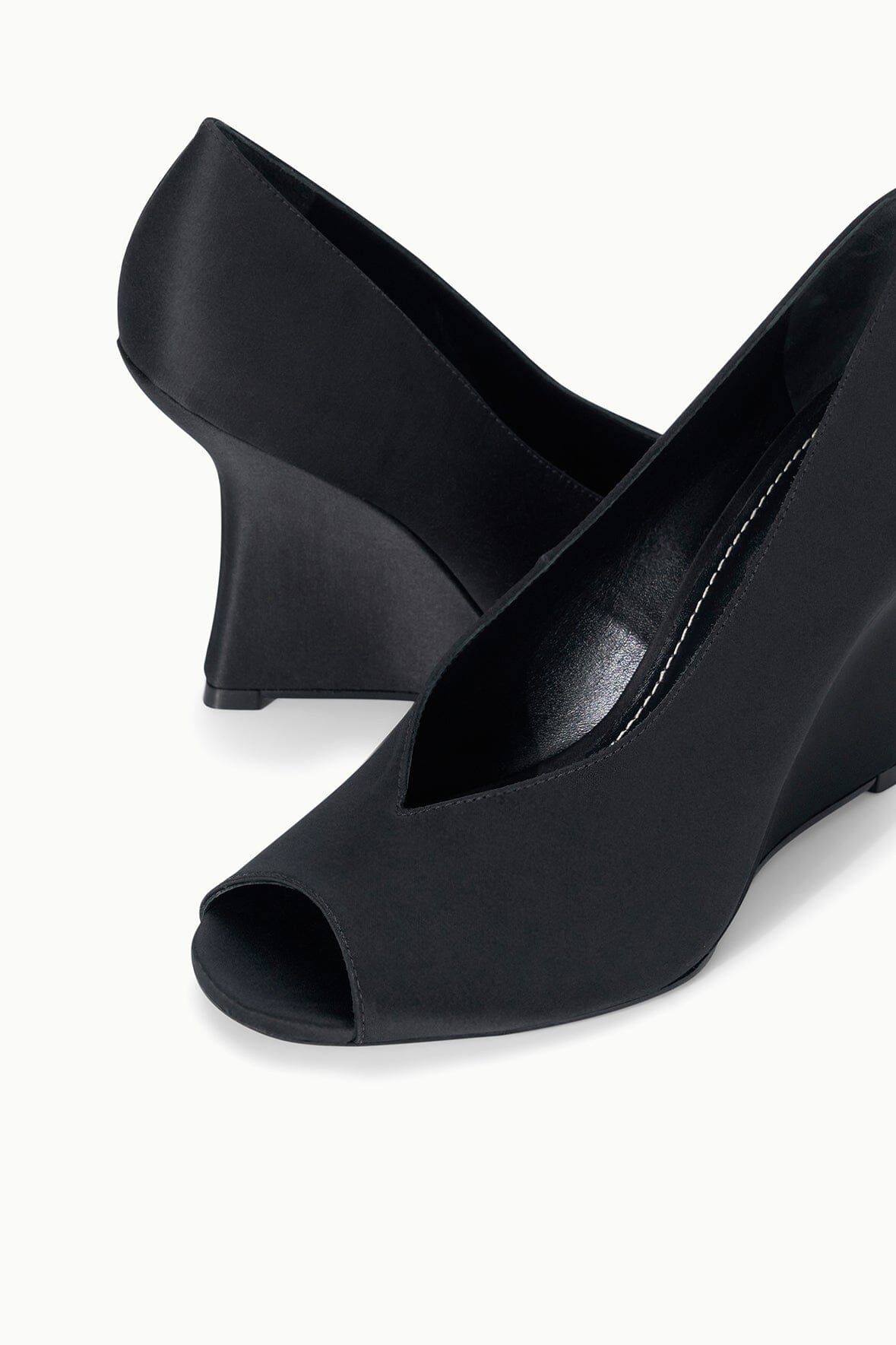 Brigitte Peep Toe Wedge | Black Satin — 6
