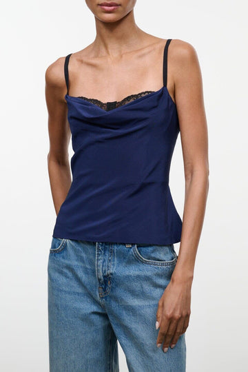 Evangeline Silk Top | Navy — 1